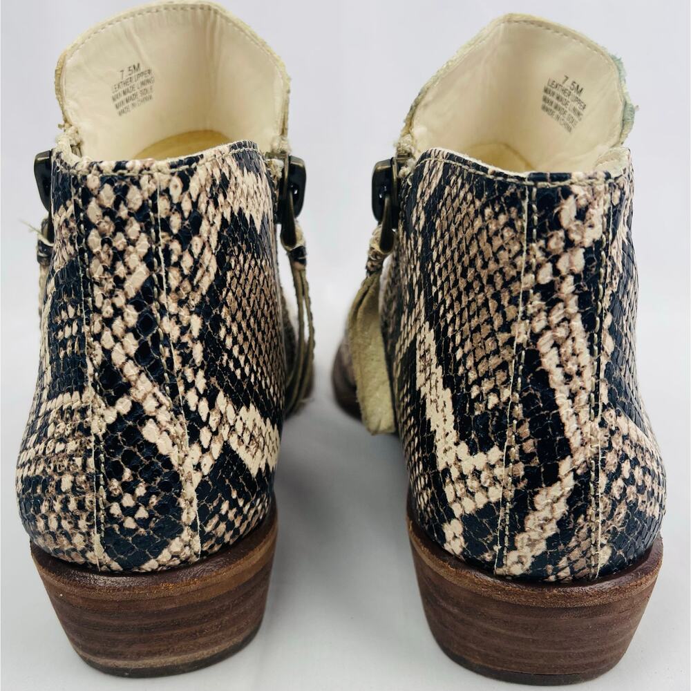 Gianni Bini Women Cream Black Snakeskin Leather Ankle Boots Heel Zip Size 7.5M - Picture 4 of 11